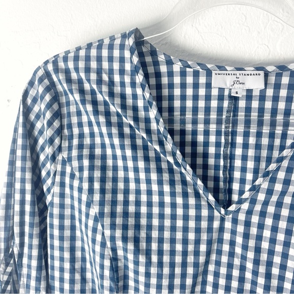 J. CREW Universal Standard Check Peplum Top Cotton Blouse Navy Blue Plaid Small - Picture 8 of 10